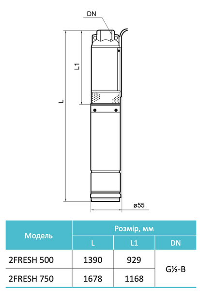 Свердловинний насос 2FRESH 750 (1-28/40-0,55) (кабель 15м) "rudes" 2923 фото
